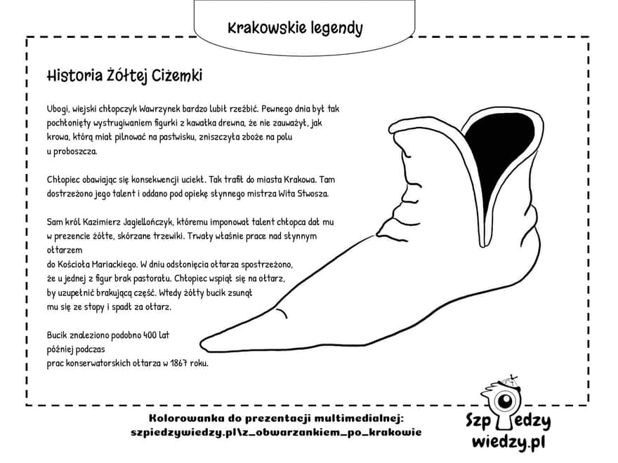 Legenda o żółtej ciżemce - ołtarz Wita Stwosza - krakowskie legendy - karta pracy, kolorowanka do wydruku