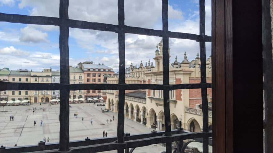 Town Hall Tower in Krakow - view of the Cloth Hall from one of the windows