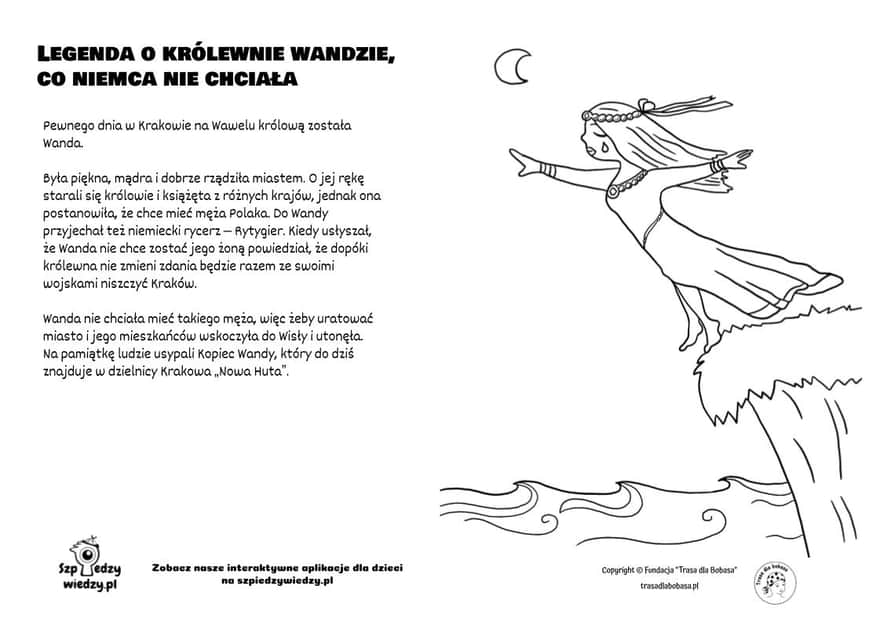 Kolorowanka do wydruku - legenda o Wandzie, co nie chciała Niemca, rys. M. Godlewska