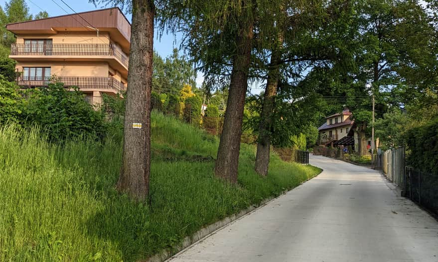 Ogrodowa Street: yellow trail from Muszyna-Zdrój to the tower on Malnik.